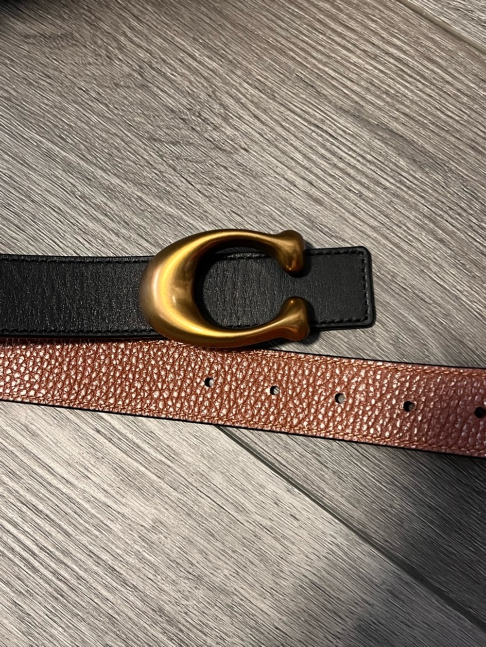 Coach Reversible Brown and Black Leather Belt with Gold 'C' Buckle